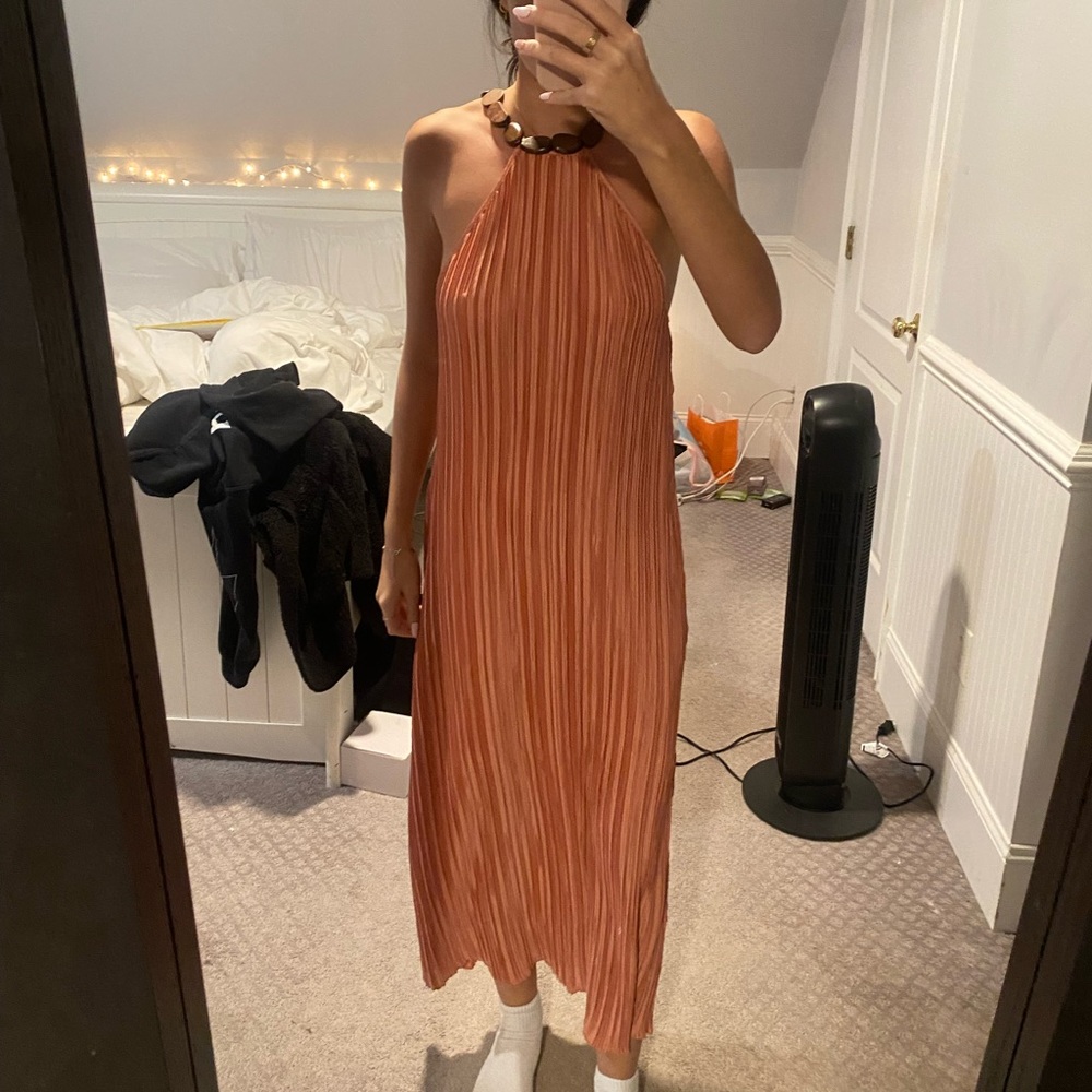 ZARA orange beaded neck halter dress